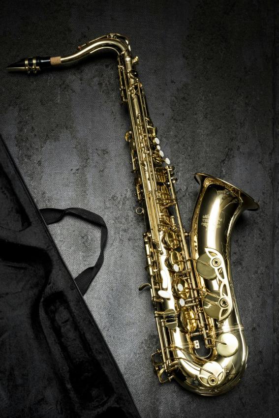 Saxophon neben der Tasche liegend